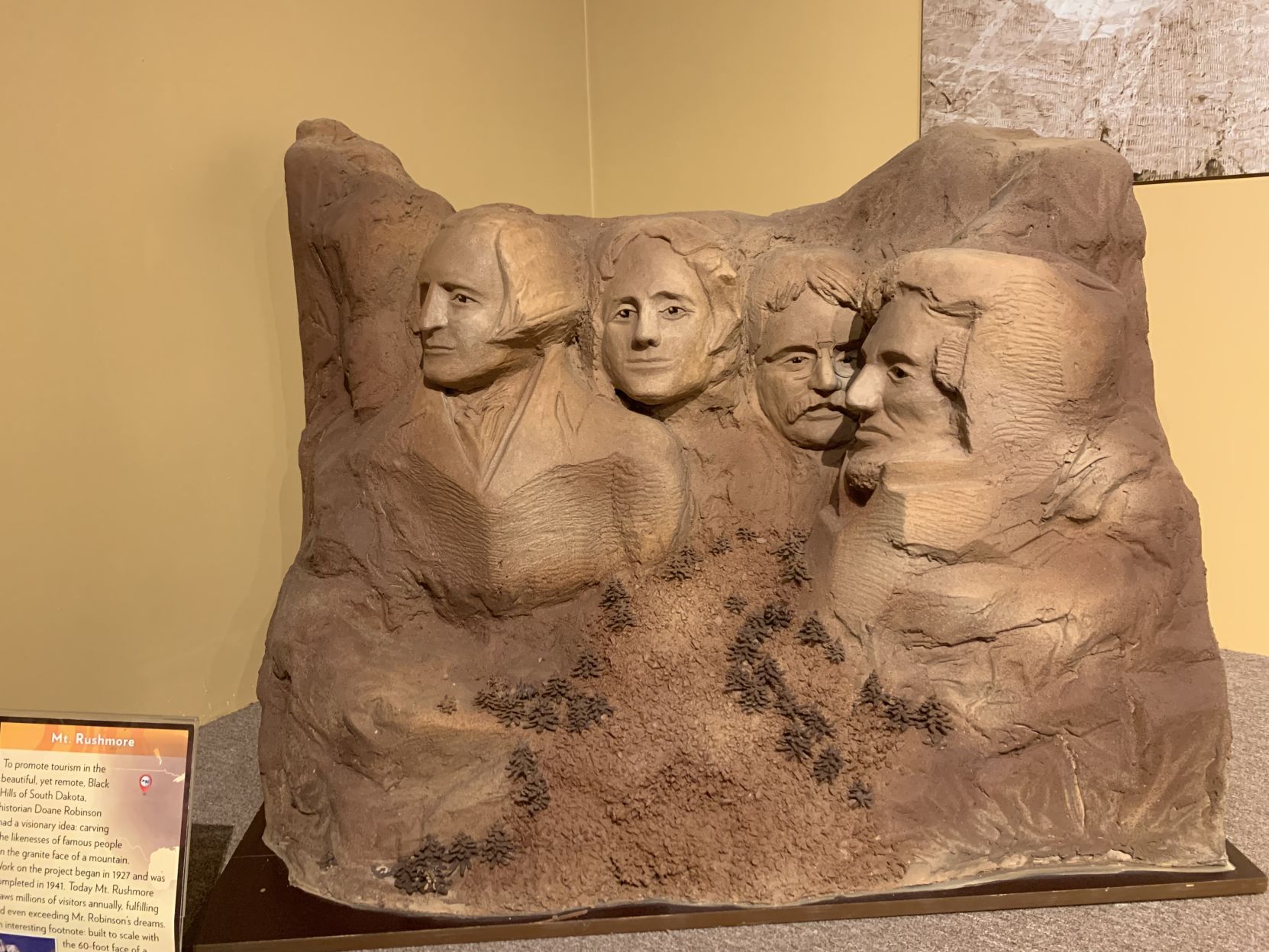 This statue made of cocoa paste at Chocolate Museum & Cafe Orlando is a replica of Mount Rushmore.